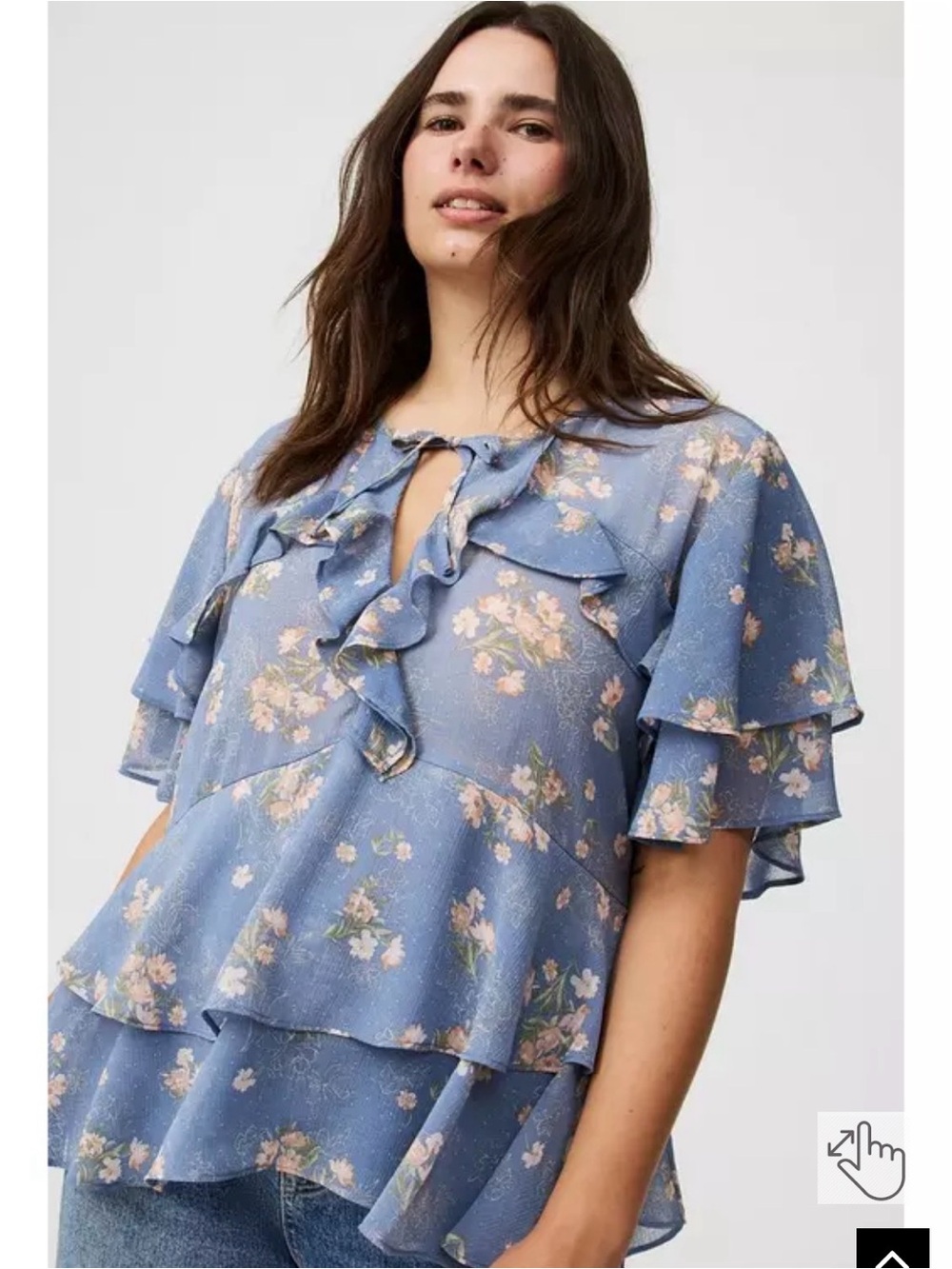 Tiered tie front ruffle peasant blouse blue floral boho size 2 18/20